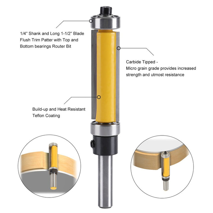 Flush Trim Router Bit Set, Top and Bottom Bearing Flush