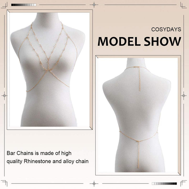 Cosydays Sexy Belly Chain Gold Rhinestone Harness Body Chain Beach Bikini Chains Waist NIightclub Body Chain Jewelry for Women and Girls (J-Rhinestone)