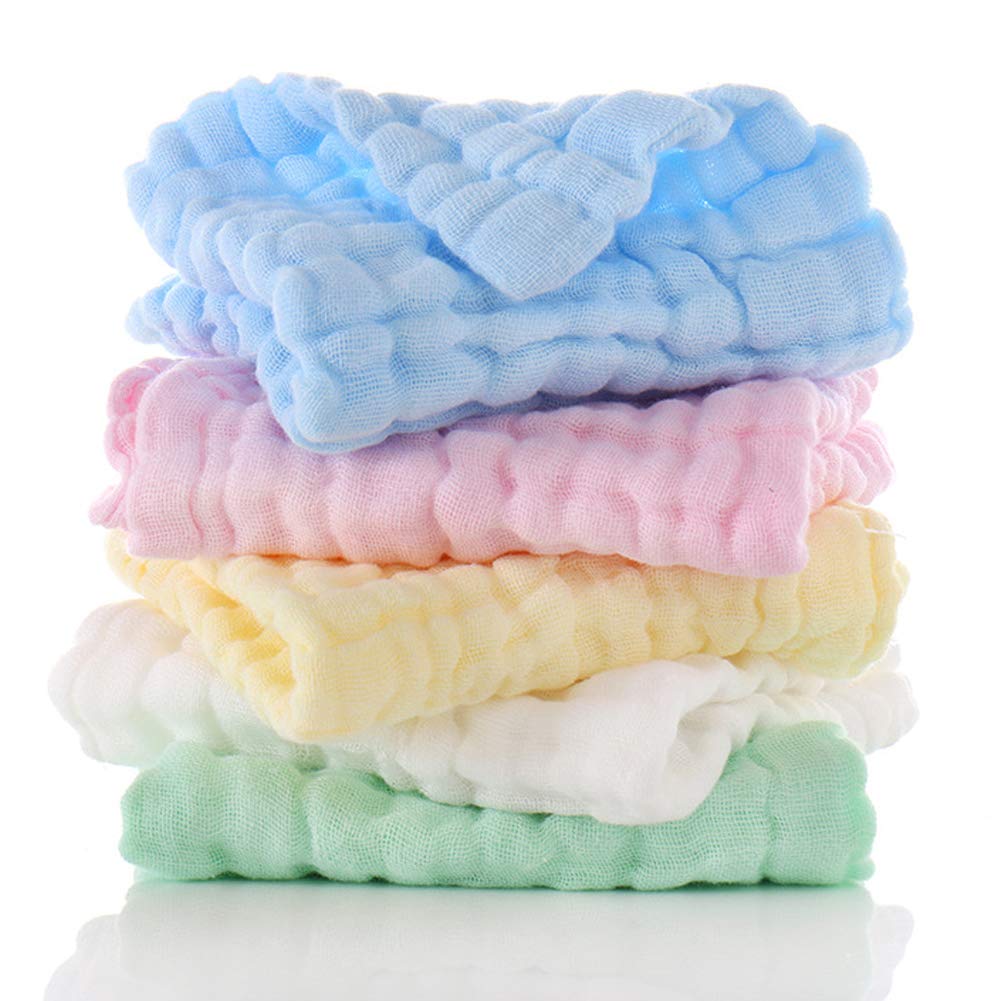 Baby Muslin Washcloths - Set of 5 Soft Cotton Baby Wipes Face Towels for Newborn/Infant/Kids 12x12(Multi-Colored)