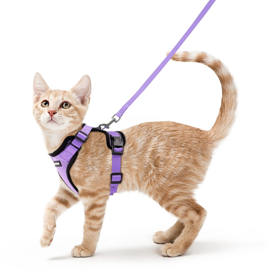 Cat Harness and Leash for Walking, Escape Proof Soft Adjustable Vest Harnesses for Cats, Easy Control Breathable Reflective Strips Jacket, Light Purple, XS