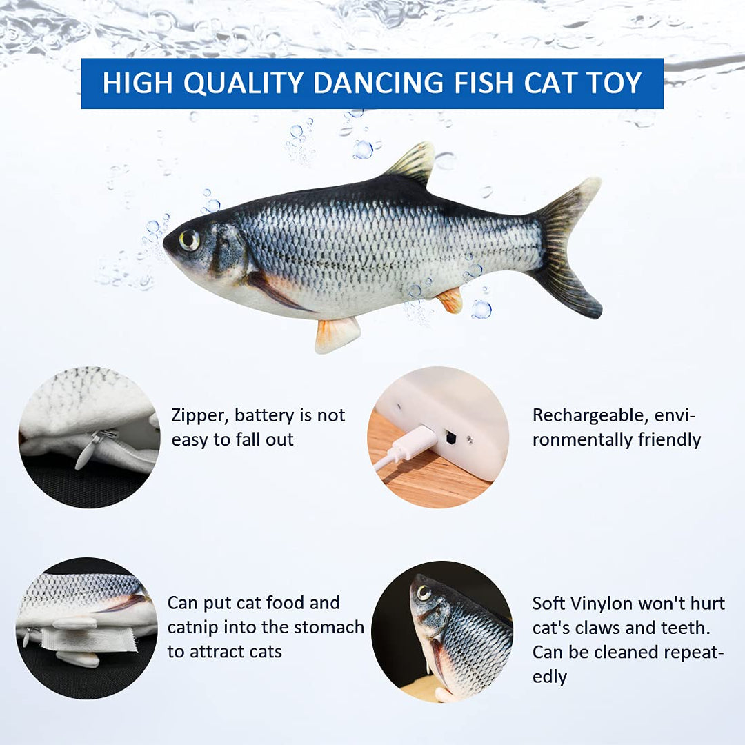 Floppy Fish Dog Toy, Floppy Fish Cat Toy, 11 Realistic Interactive Cat Toy for Indoor Cats with Catip, USB Charging Cat Chew Toy Allow Chew and Kick, Reducing Stress for Cats and Small Dog