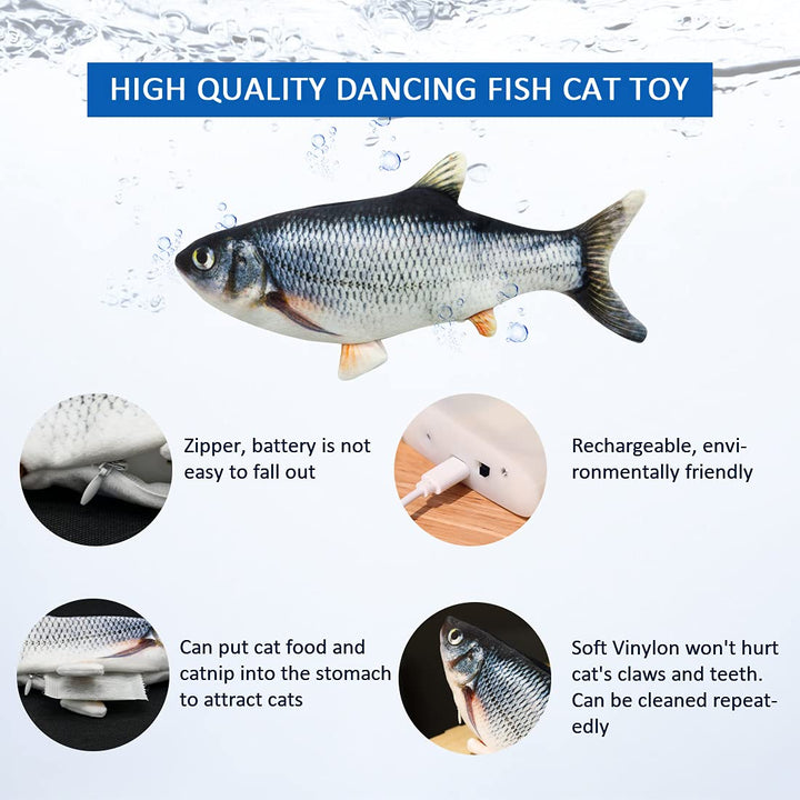 Floppy Fish Dog Toy, Floppy Fish Cat Toy, 11 Realistic Interactive Cat Toy for Indoor Cats with Catip, USB Charging Cat Chew Toy Allow Chew and Kick, Reducing Stress for Cats and Small Dog