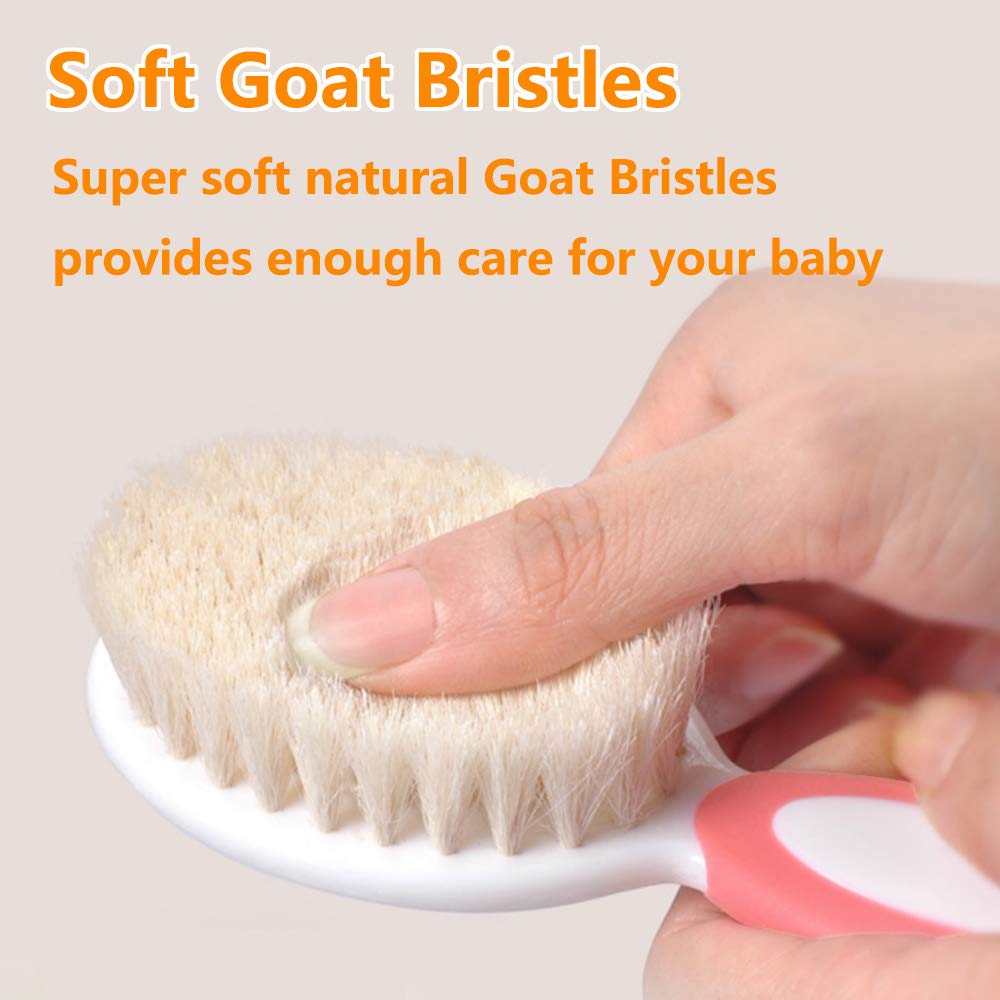 Baby Hair Brush for Newborns & Toddlers | Natural Soft Goat Bristles | Ideal for Cradle Cap | Perfect Baby Registry Gift (Light Pink)