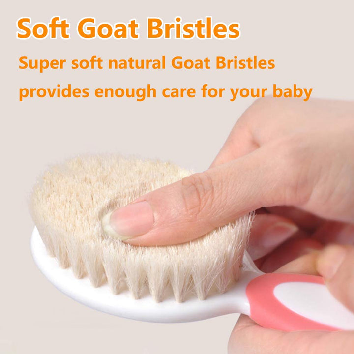 Baby Hair Brush for Newborns & Toddlers | Natural Soft Goat Bristles | Ideal for Cradle Cap | Perfect Baby Registry Gift (Light Pink)