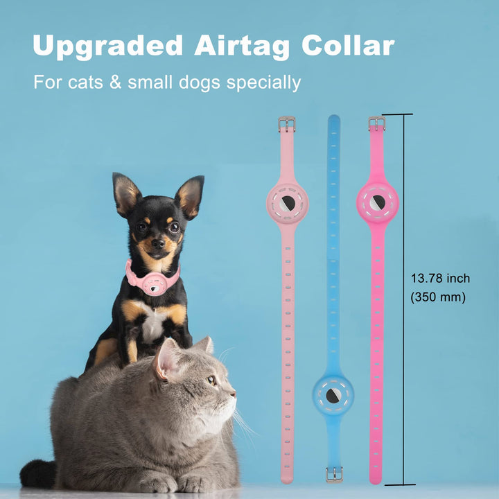 Airtag Cat Collar Airtag Dog Collar Holder with 1 HD Protective Film 4.8-12.8inch Soft Silicone Dog Collars for Apple Airtag on Small Cats Small Dogs (Pink)