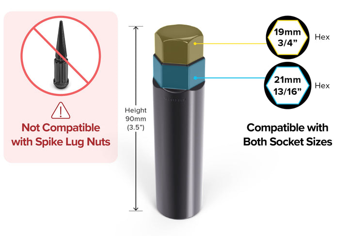 Small 6 Point Spline Drive Tuner Replacement Socket Key Tool for Aftermarket Six-Spline Wheel Lock Lug Nuts - 17.6mm Inner Diameter - 19mm 3/4 21mm 13/16 Hex Socket Wrench - Black