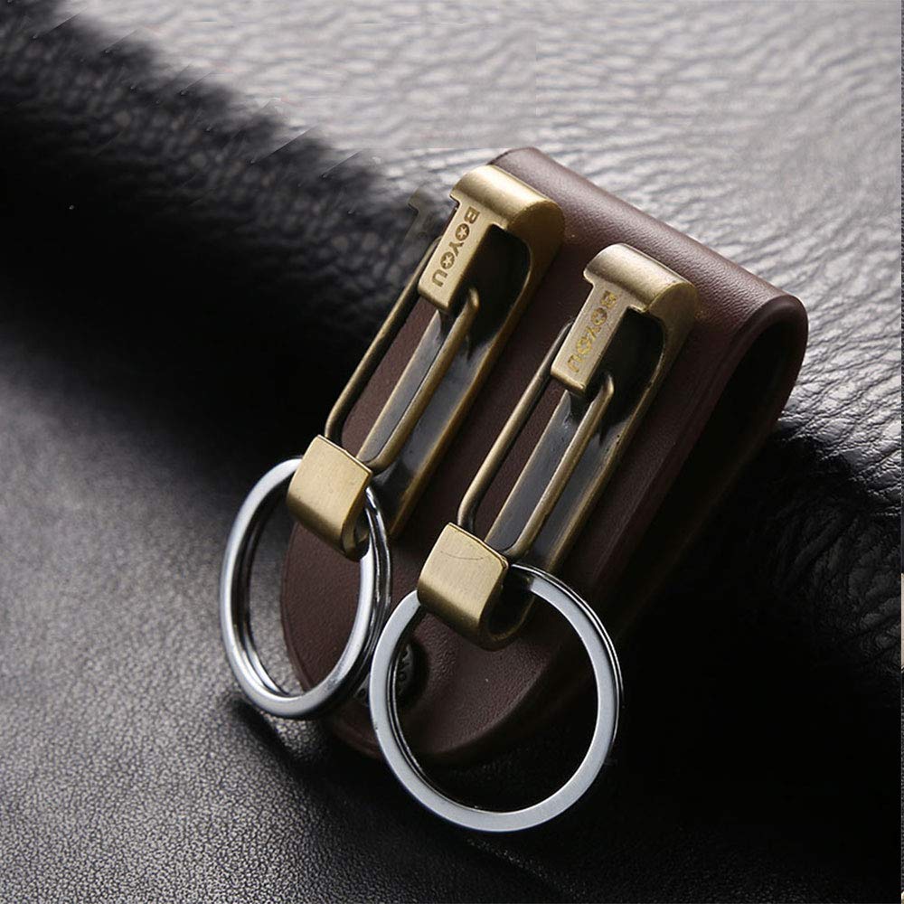 Stainless Steel Keyring Security Belt Clip Key Chain Useful Keychain (BY702,Leather,1Pack)