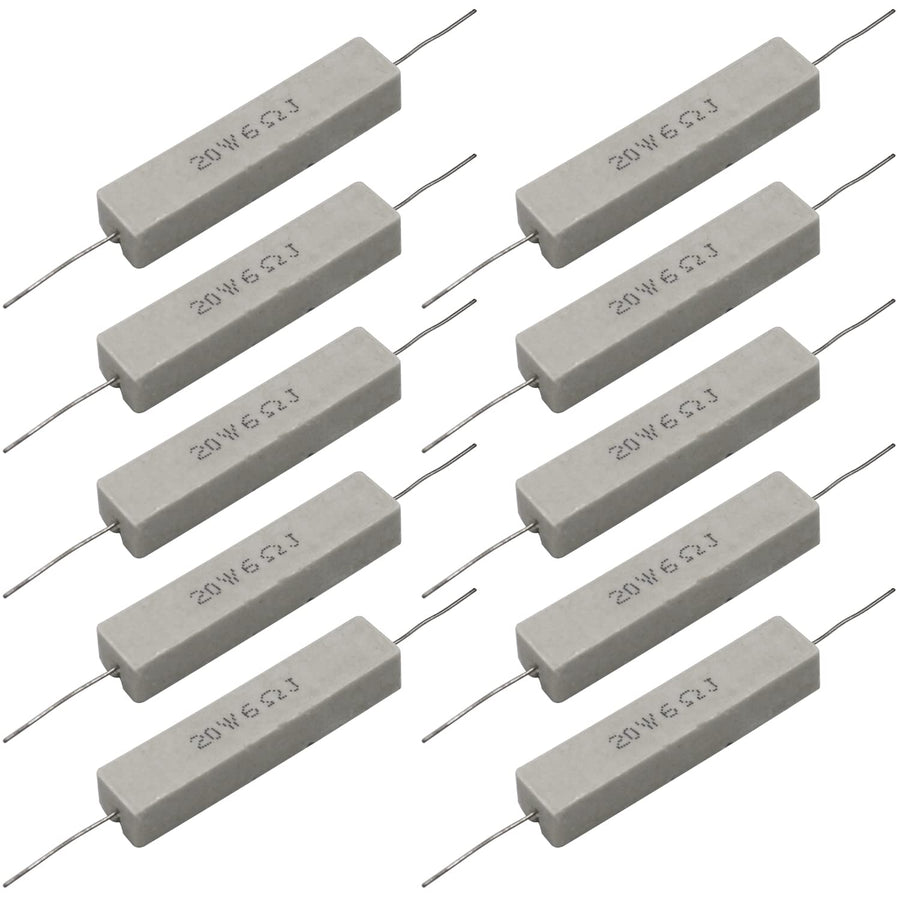 Cement Resistor,10 PCS 20W 6 ohm 5% Axial Lead Wire Resistor White Wound Fixed Ceramic Cement Resistors Wirewound Cement Power Resistors Flame Heat Moisture Resistance Precharge Horizontal Resistors