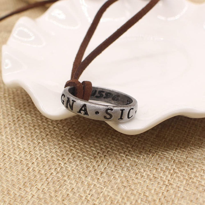 Uncharted 4 Nathan Drake Ring Necklace for Men with Adjustable Leather Cord Handmade