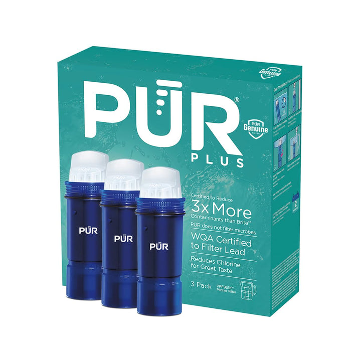 PLUS Water Pitcher Replacement Filter with Lead Reduction (3 Pack), Blue â€“ Compatible with all Pitcher and Dispenser Filtration Systems