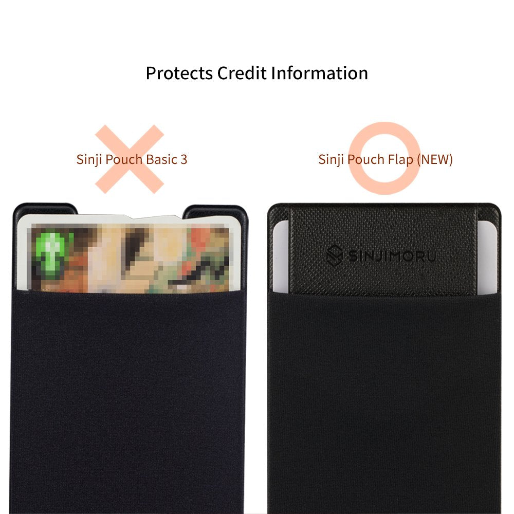 Secure Card Holder for Back of Phone, Stretchy Fabric Cell Phone Wallet Stick On Credit Card Case for iPhone &amp; Android. Sinji Pouch Flap Black