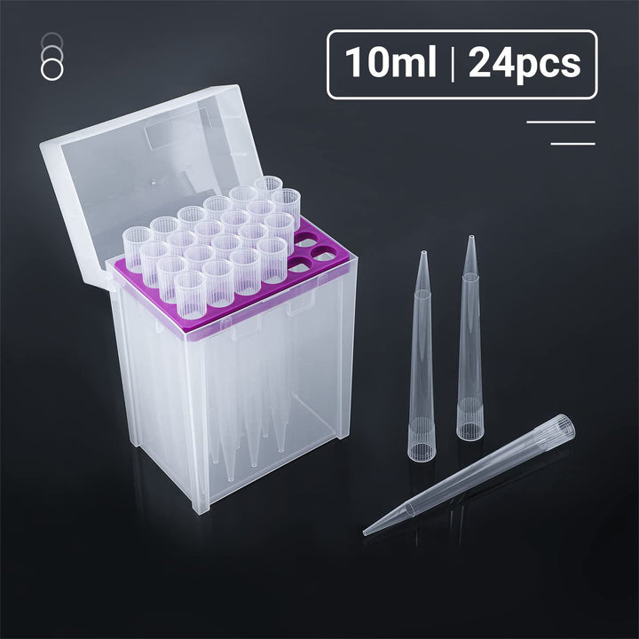 FOUR E&#39;S SCIENTIFIC 10ml Pipette Tips - Universal 10000ul Sterile Pipette Tips Racked RNase/DNase Free &amp; Pyrogen Safe, Autoclavable, 1 Rack 24 Tips