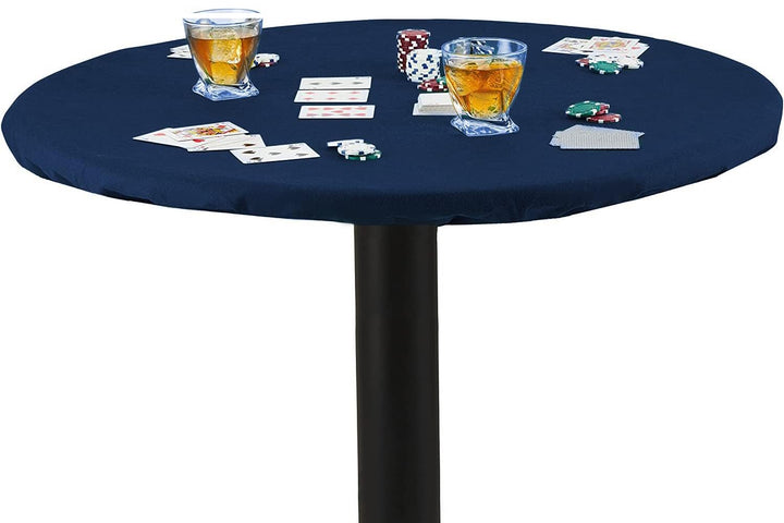 Felt Card Table Game Cover Blue Round Fitted Tablecloth Poker Table Topper Elastic 36 or 42 in to 48 inches (Blue, 36)