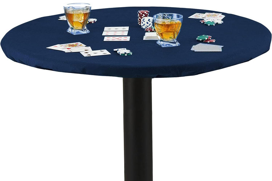 Felt Card Table Game Cover Blue Round Fitted Tablecloth Poker Table Topper Elastic 36 or 42 in to 48 inches (Blue, 36)
