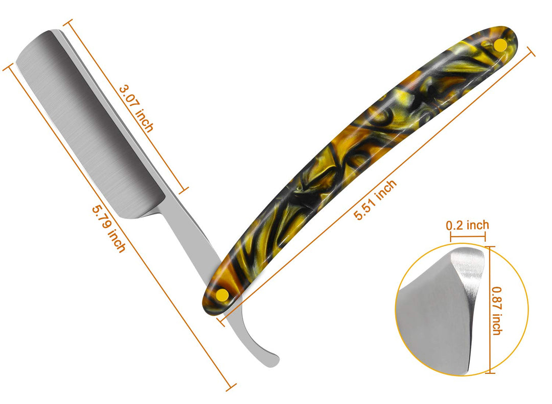 Professional Straight Edge Razor, Stainless Steel Barber Razor Folding Shaving Knife Cut Tool for Male Acrylic Handle Yellow