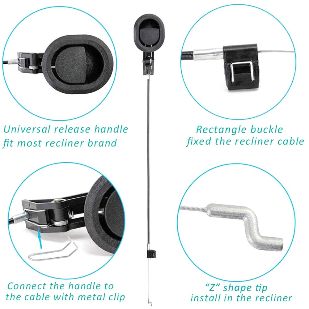 Sofa Chair Recliner Release Pull Handle 3 by 3.5 Replacement Parts with Cable, Fits Ashley Lazy Boy and Most Recliner Brands Couch Sofa Chair Furniture, Exposed Cable Length 4.9