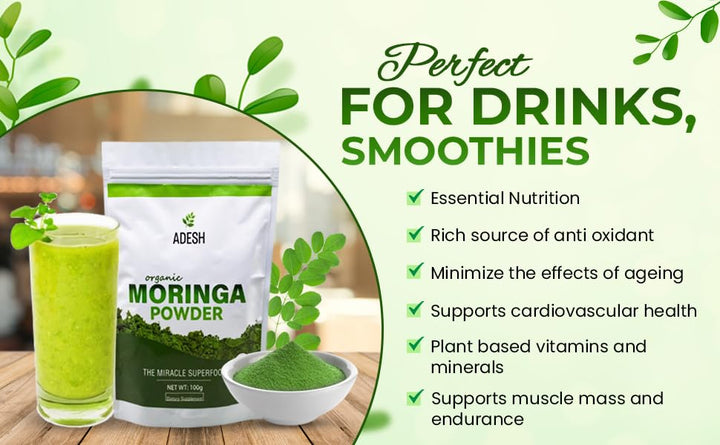 Adesh Moringa Powder 16g|100% Pure Moringa Leaf Powder |Non GMO, Metabolism & Immune Support. Perfect for Smoothies and Drinks. Pure Supergreen, Vegan Greens, and Nature's Multivitamin (1lb)
