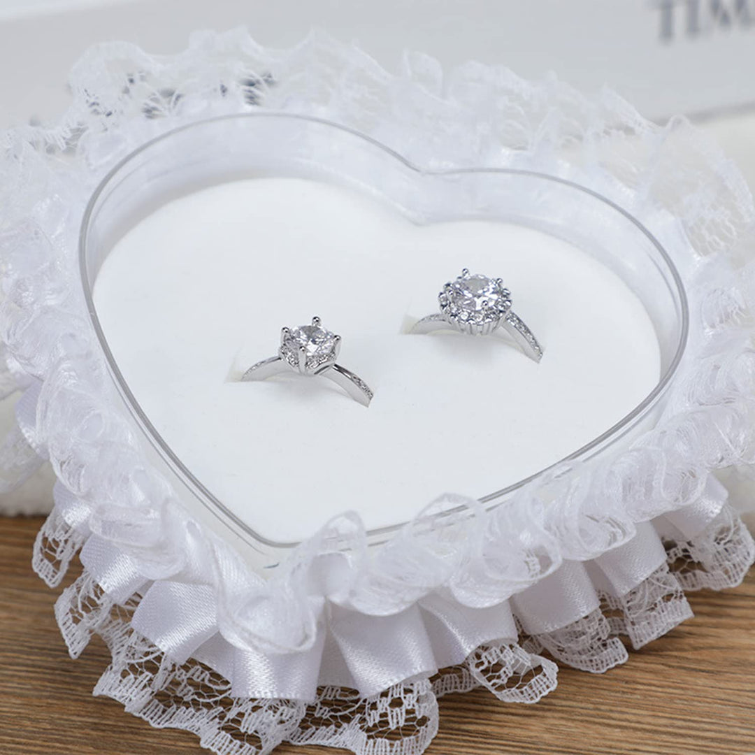 Wedding Ring Pillow Heart Box, White Romantic Lace Pear