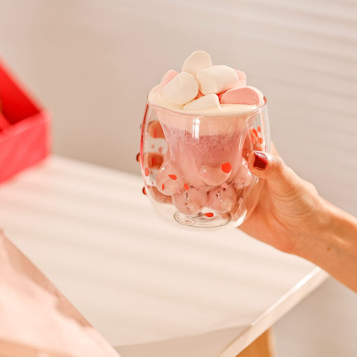 Cute Cat Claw Cup Pink Cherry Printing Paw Mug Cat Foot Claw Print Mug Double Wall Insulated Glasses Espresso Cup Mug Glass Cup Coffee Cups Milk Mug Tea Whiskey Cup Cat Paw-Shaped mug