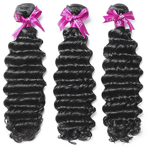 16, GR-Peruvian hair-Deep wave : Beauty Grade 6A 100% Unprocessed Peruvian Virgin Human Hair Deep Wave Remy Hair Weave Deep Curly 1 Bundle Natural Black 16
