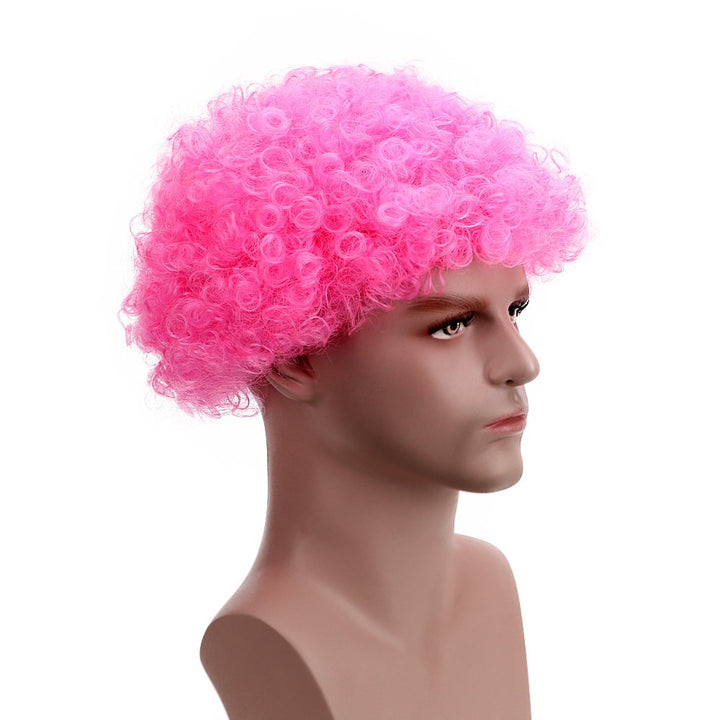 Pink: Funny Curly Afro Wig World Cup Football Fan Cosplay Wig Humor Clown Wig 6 Color (Pink)