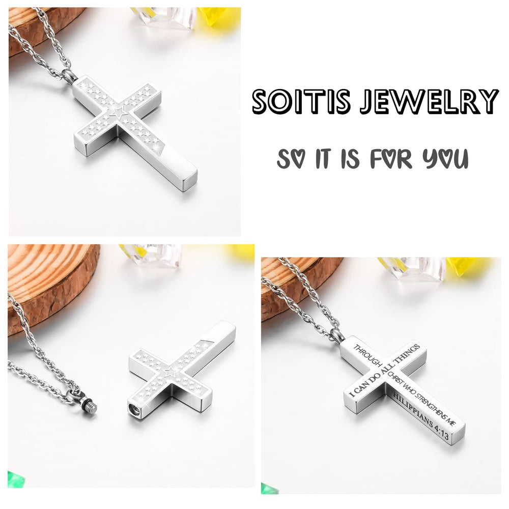 Cross Urn Necklaces for Ashes Cremation Necklace Scripture Cremation Jewelry Memorial Urn Pendant Star Ashes Holder - PHILIPPIANS 4:13 - I CAN DO All THINGS