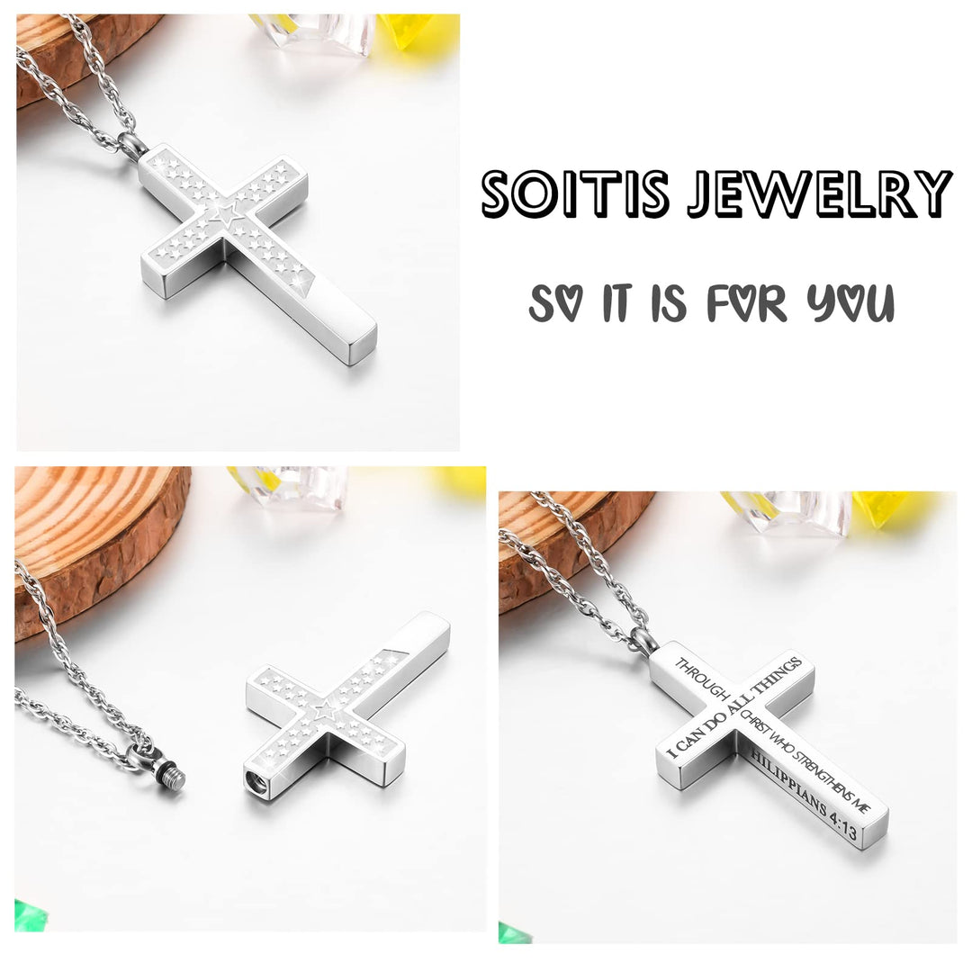 Cross Urn Necklaces for Ashes Cremation Necklace Scripture Cremation Jewelry Memorial Urn Pendant Star Ashes Holder - PHILIPPIANS 4:13 - I CAN DO All THINGS