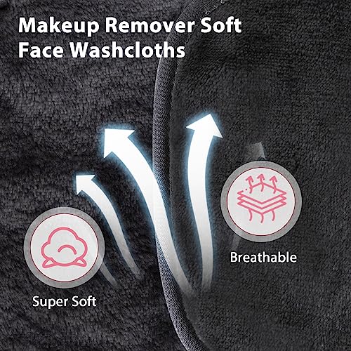 Makeup Remover Cloth, 6 x 6 Makeup Remover Towels Reusable Face Cloth for Washing Face, Makeup Remover Pads Microfiber Face Washcloth with Mesh Bag, 12 Pack, Grey