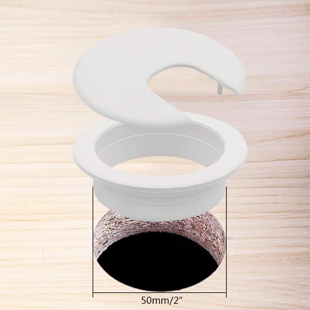 Desk Grommet 2 Inch, Plastic Wire Organizers, Computer Cable Hole Cover Plug Cap Insert (White, 5)