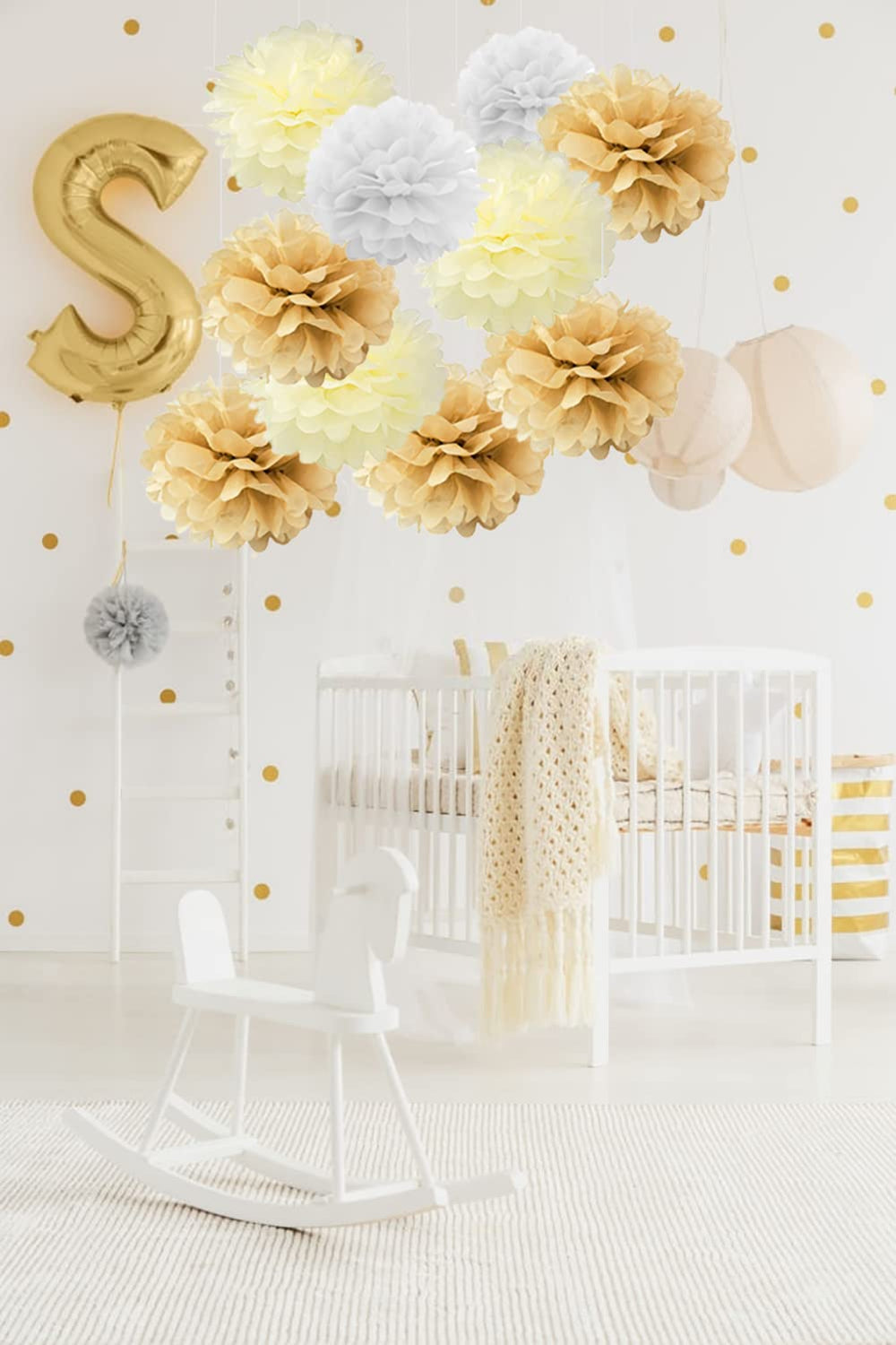 10PCS Mixed Cream Tan Brown White Party Tissue Paper Pom Poms Rustic Wedding Vintage Baby Shower Birthday Nursery Hanging Decoration
