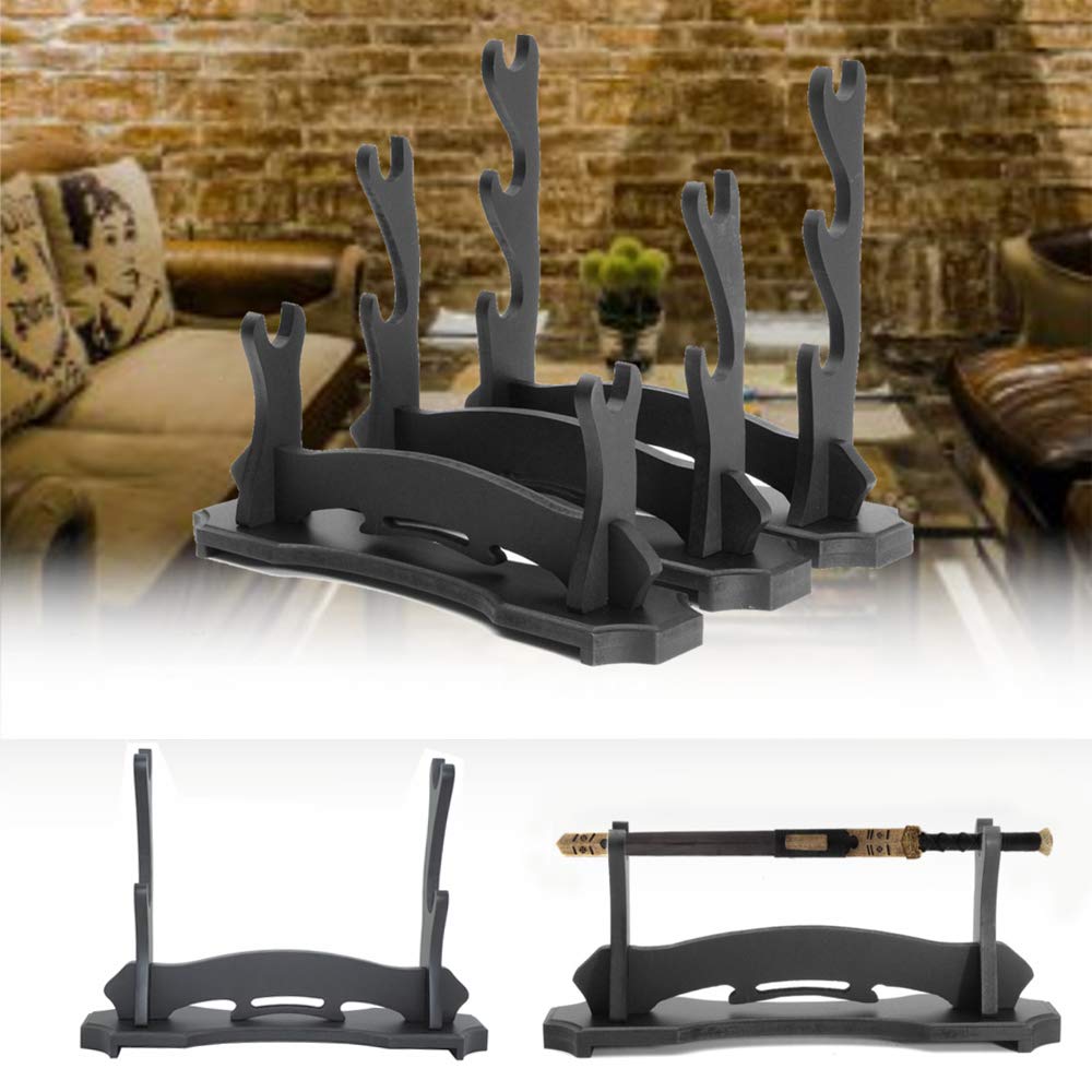 Sword Stand Katana Stand, Black Wood Sword Katana Wall Mount Holder, Gladiator Sword Wall Display Crusader Sword Stand Knife Hanger Bracket Rack