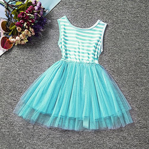 Baby Girls 3rd Birthday Outfit Sleeveless Striped Tulle Tutu Dress 3 Years Birthday Cake Smash Outfits Princess Tutu Skirt Shiny Print Party Bow Skirt Summer Clothes Photo Prop Turquoise-Three Years