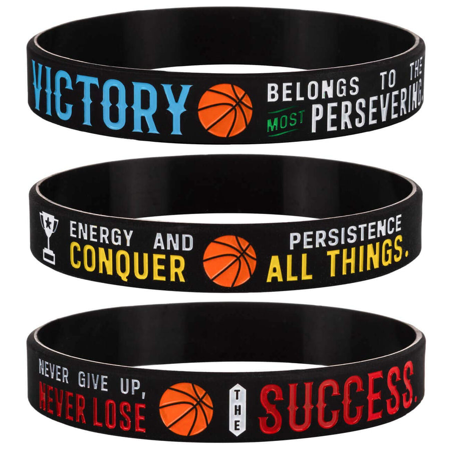 Basketball Silicone Motivational Wristbands, Rubber Inspirational Quote Bracelets - Power of Faith for Men Women Sports Birthday Party Cheer Gifts Supplies Favors (3-Pack)
