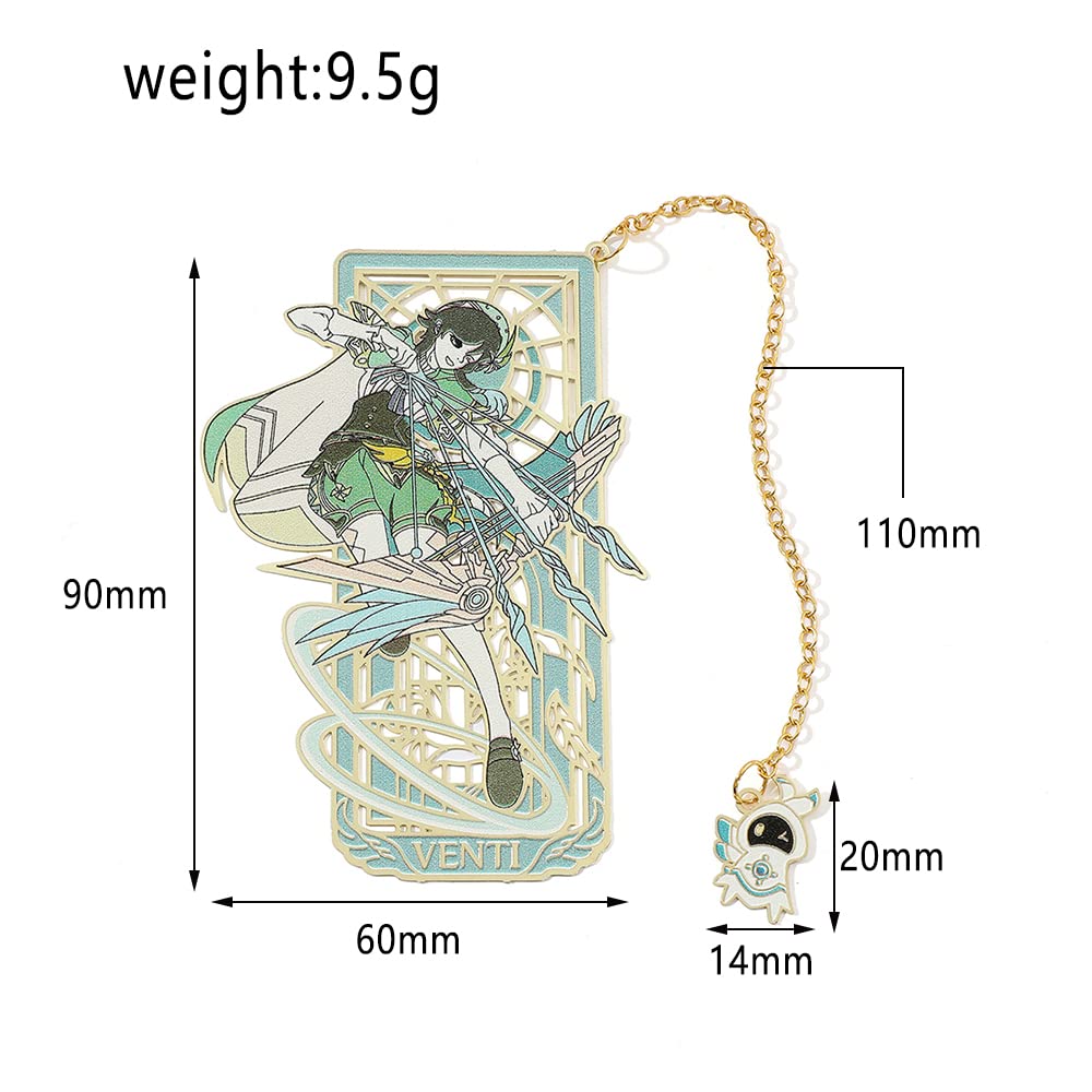 Genshin Venti Metal Bookmark - Hot Game Genshin Anime Figure Venti Barbatos Unique Bookmarks for Men Women Girls Book Lovers Readers (Venti)