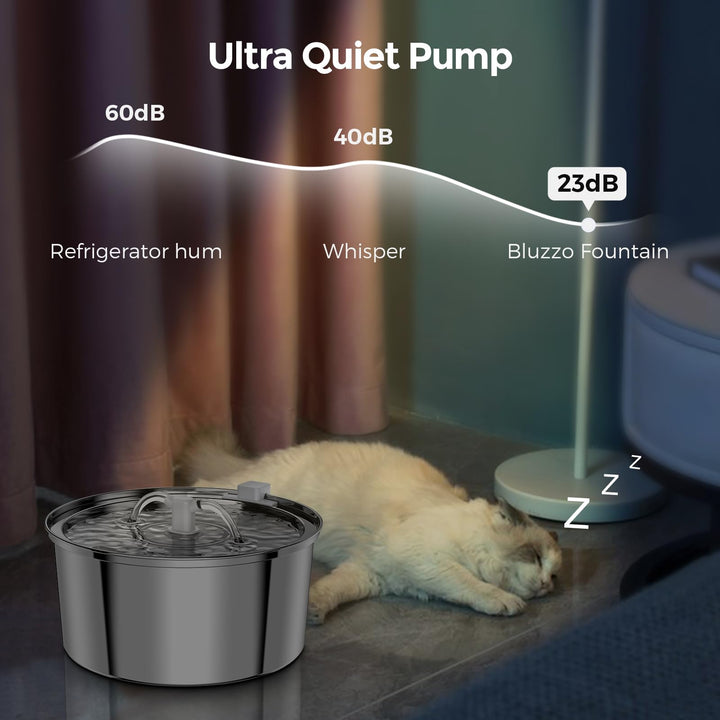 Cat Water Fountain Stainless Steel with Filter, 3.2L/108Oz Large Capacity Automatic Pet Water Fountain, Cat Dog Water Dispenser with Ultra-Quiet Pump for Multiple Pets, Dishwasher Safe