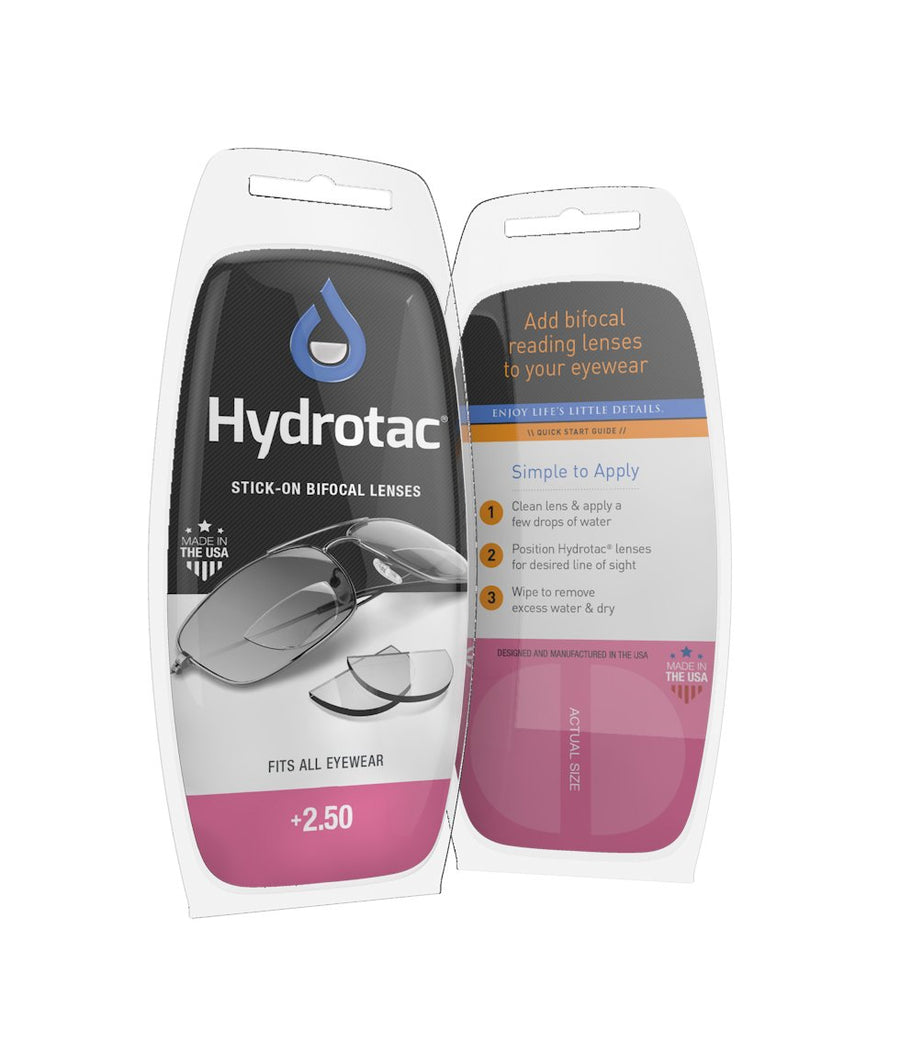Hydrotac Stick On BiFocal Reading Lenses +2.50 Men Women Magnifying Bi-Focal Reusable Reader Adhesive Stickers