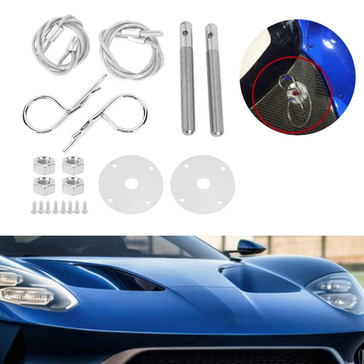 Hood Pin Plate Lock, Stainless Steel Engine Hood Pin Plate Bonnet Lock Clip Kit Car Modified Accessory