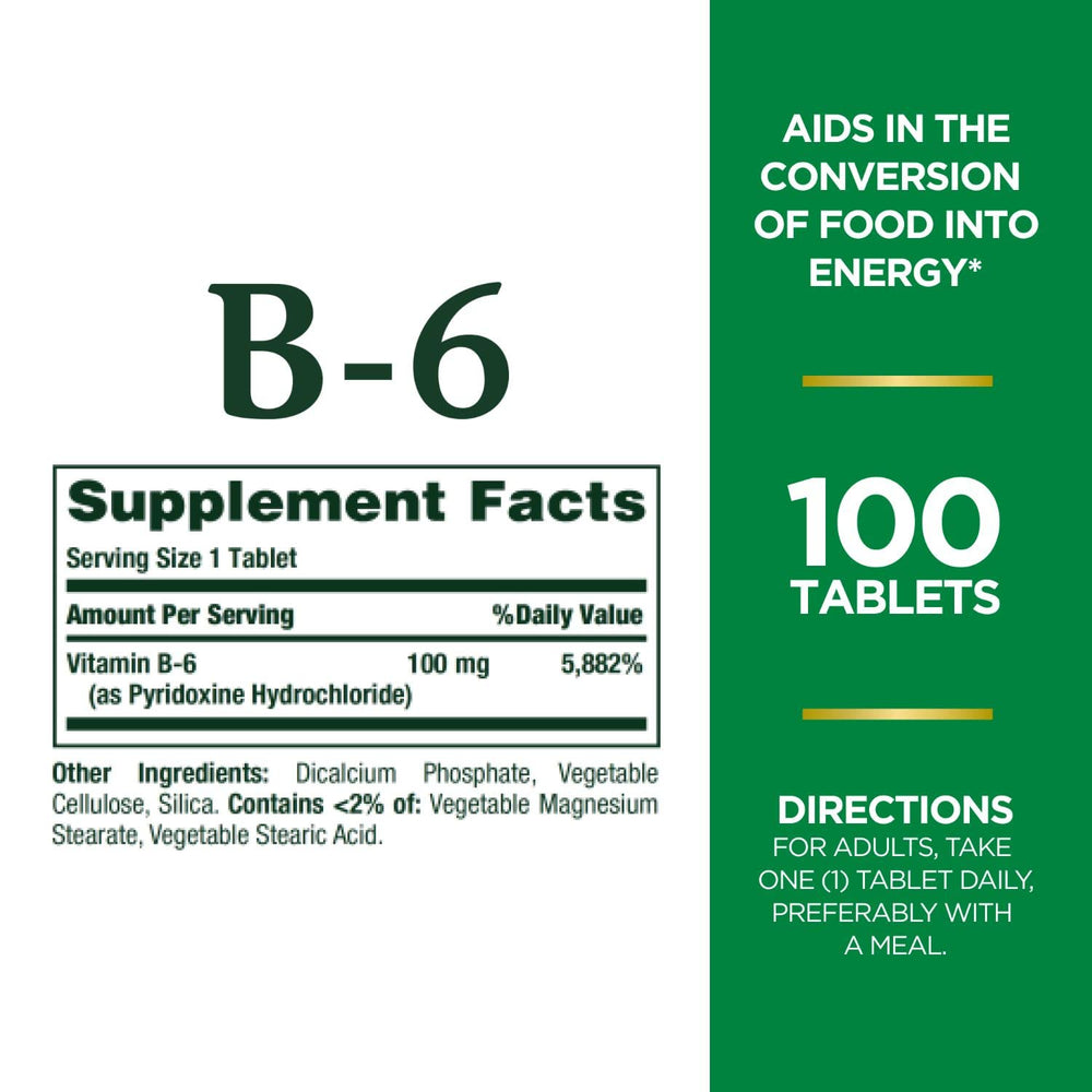 Nature's Bounty Vitamin B6 100mg Tablets - Supports