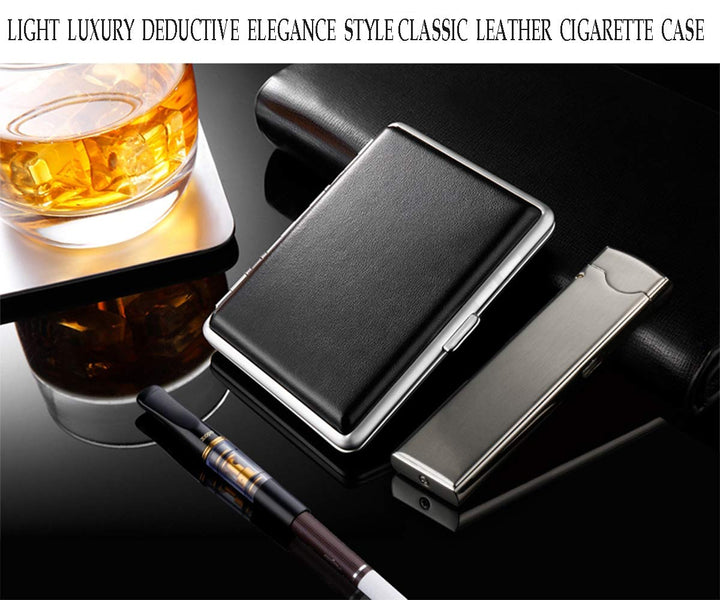 tlhaoa Cigarette Case Stylish Leather Surface Metal Box