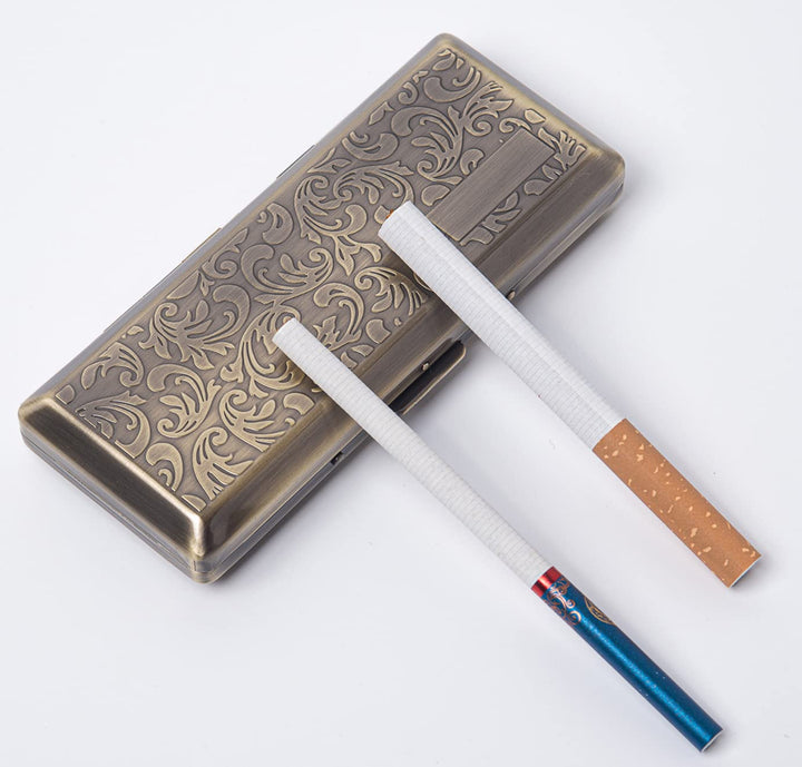 Metal Carry Cigarette Case, Double Sided Spring Clip,Holds 10 100mm Cigarettes (Vines Bronze)