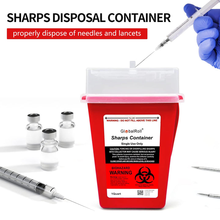 Sharps Container 1 Quart, 6 Pack Biohazard Needle Disposal Container Small Syringe Disposal Container, Professional Sharps Disposal Container for Home and Travel Use