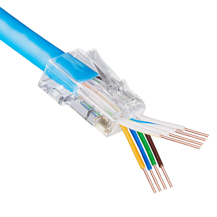RJ45 Connectors CAT6 Pass Through Connectors Ends Gold Plated Ethernet Network Cable Plug for Large 23AWG Cat6 Cable - 50pcs