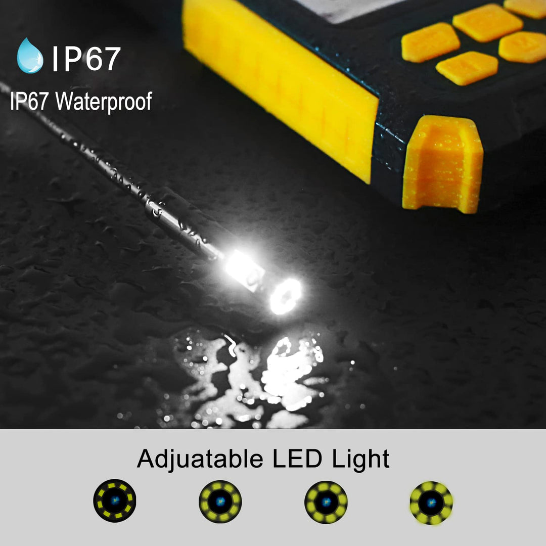 Dual Lens Endoscope Camera, 1080P HD Borescope Inspection Camera 4.5&#39;&#39; IPS Screen IP67 Waterproof Snake Camera with 8 LED Light, Semi-Rigid Cable,32GB Card and Helpful Tool (16.4FT)