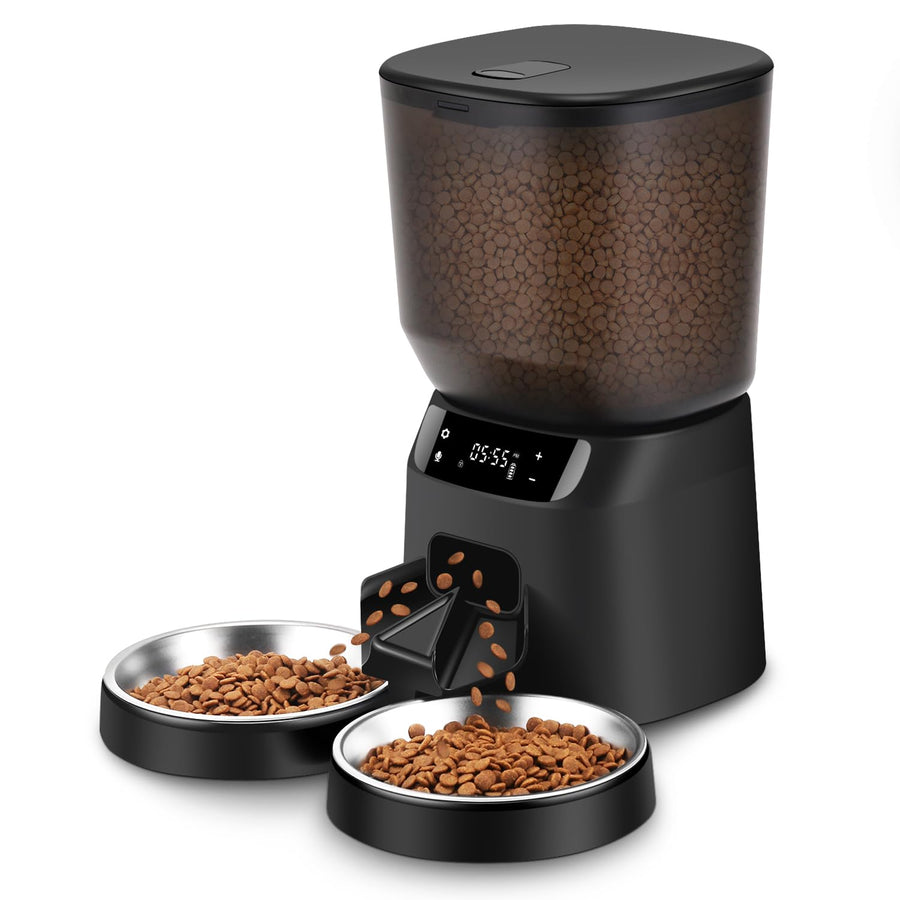 Upgraded Automatic Cat Feeder, KATALIC Clog-free 4L Cat Food Dispenser Sliding Lock Lid Storage Timed Feeder for Cat and Dogs with Voice Recorder, Programmable Meal & Portion