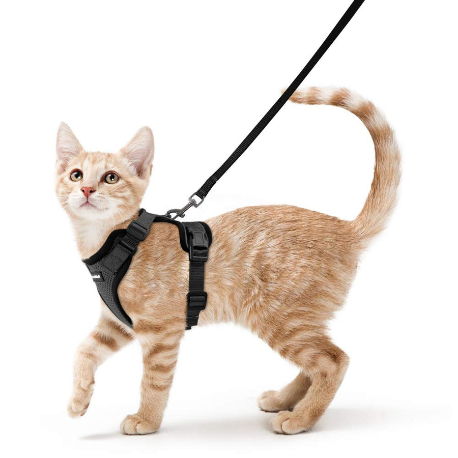 Cat Harness and Leash for Walking, Escape Proof Soft Adjustable Vest Harnesses for Cats, Easy Control Breathable Reflective Strips Jacket, Black, S