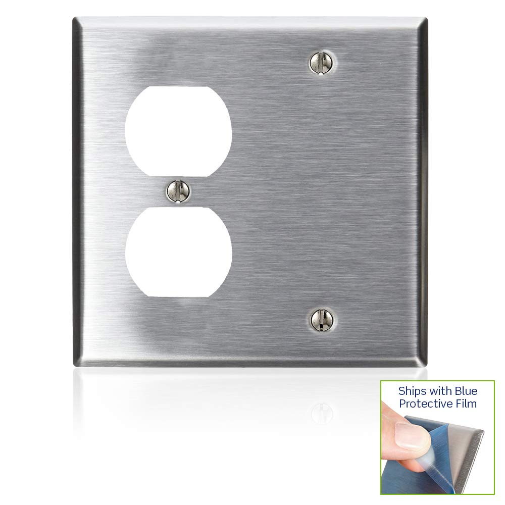 84008-40 2-Gang 1-Duplex 1-Blank Device Combination Wallplate, Box Mount, Stainless Steel