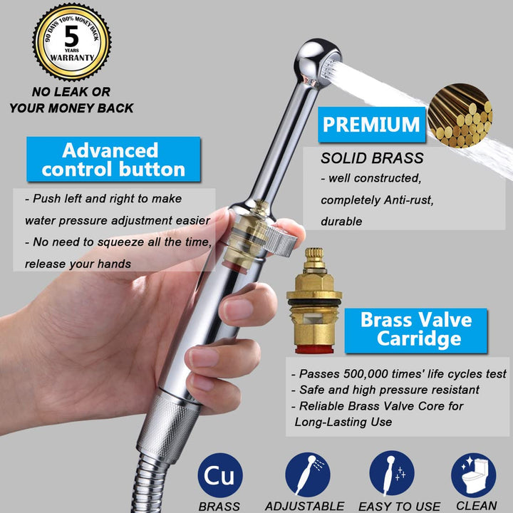 Bidet Sprayer for Toilet, Handheld Bidet Toilet Water Sprayer Kit Cloth Diaper Toilet Jet Sprayer Polished Chrome-Multi Mode with Anti-high Water Pressure Hose