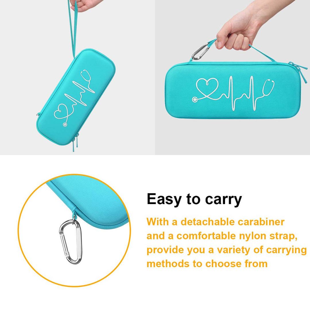 Hard Stethoscope Case for 3M Littmann Classic III, Lightweight II S.E, Cardiology IV Diagnostic, MDF Acoustica Deluxe Stethoscopes - Extra Room for Medical Hammer and Penlights, Turquoise