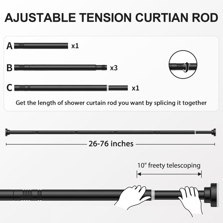 Ausemku Shower Curtain Rod Tension - 48-84 Inch Never R
