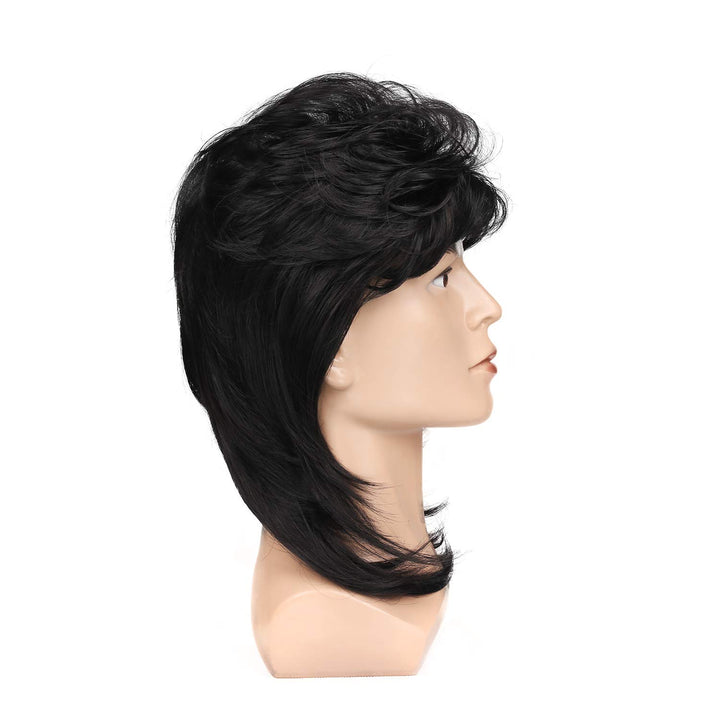 Black Mullet Wigs for Men 70s 80s Costumes Mens Fancy Party Accessory Cosplay Hair Wig